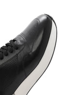 Erkek Siyah Bağcıklı Kalın Tabanlı Deri Sneaker