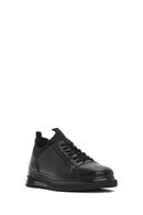 Erkek Siyah Bağcıklı Deri Sneaker
