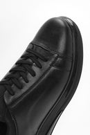 Erkek Siyah Bağcıklı Deri Sneaker