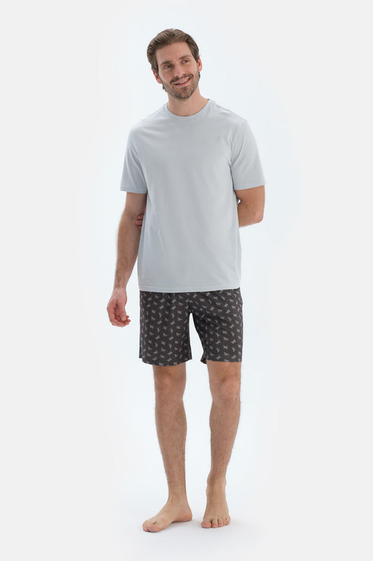 Siyah Metraj Baskılı Penye Modal Şort