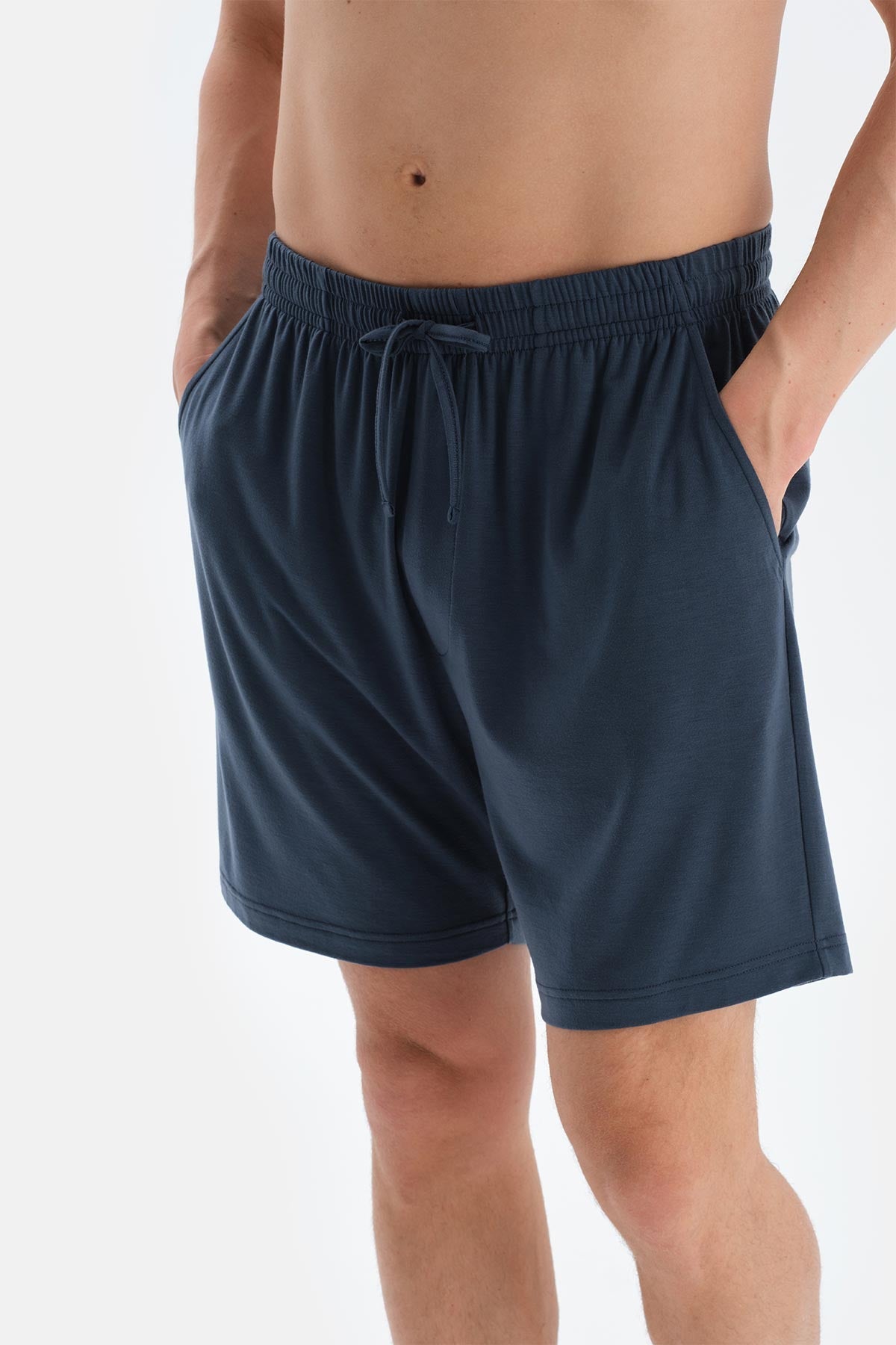 Mavi Pat Ve Fleto Cep Detaylı Tişört Şort Pijama Takımı