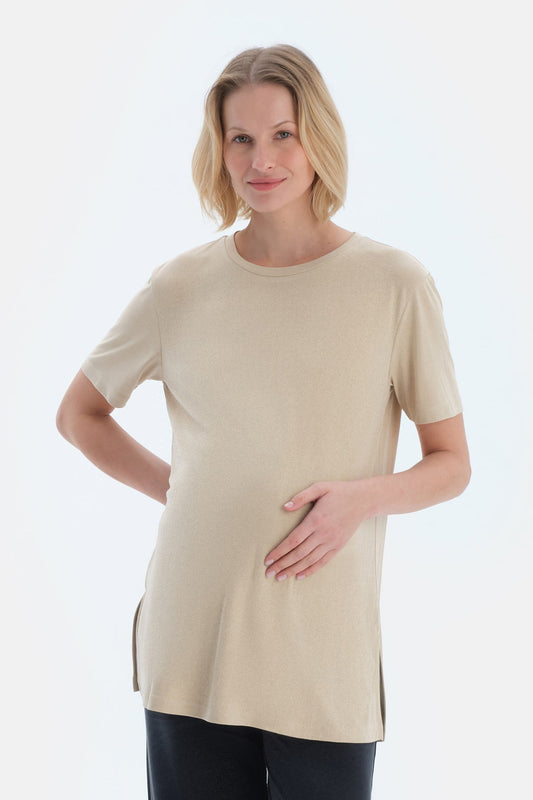 Sütlü Kahve Bisiklet Yaka Modal Hamile Tişört