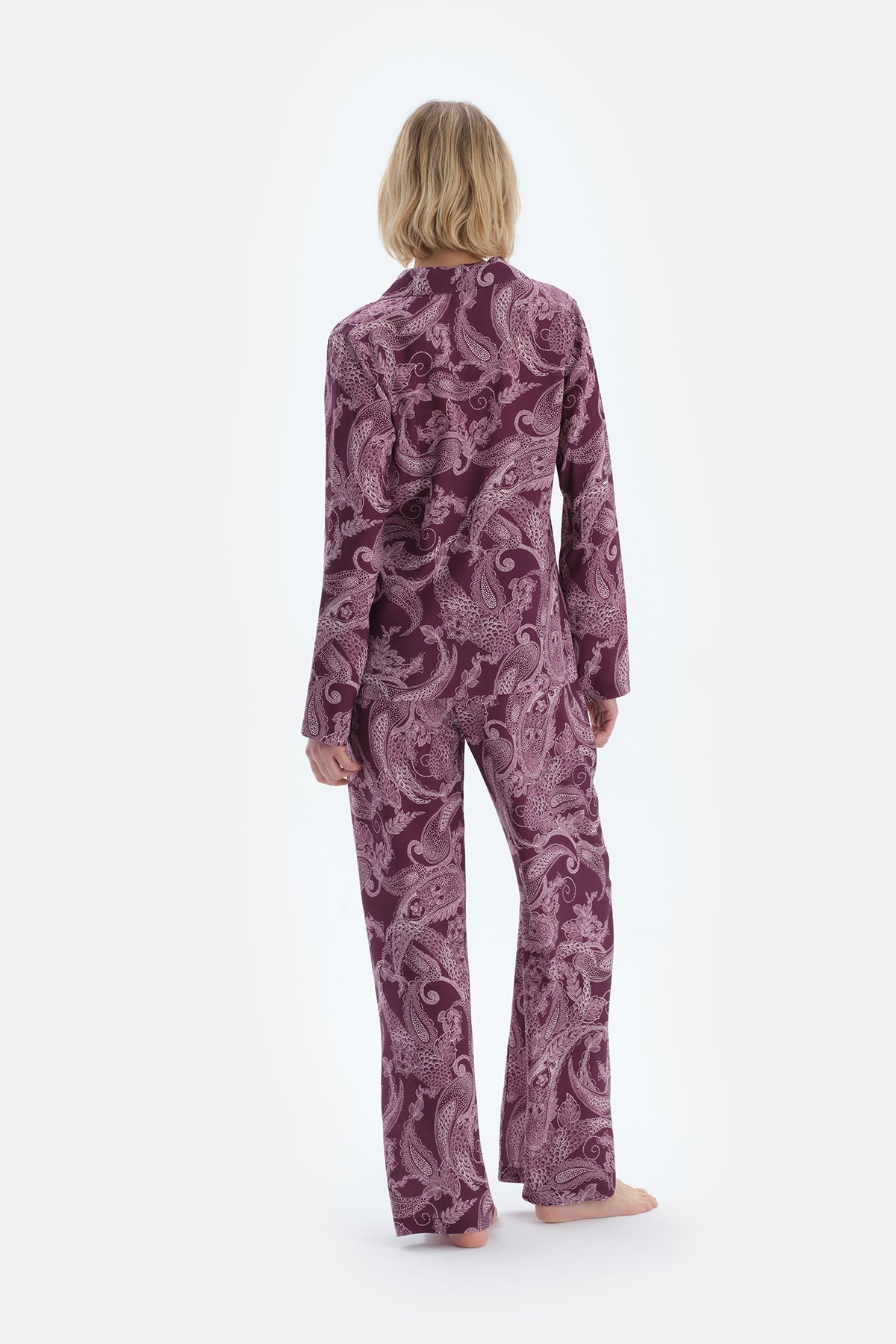 Mürdüm Şal Desenli Dokuma Gömlek