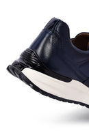 Erkek Lacivert Bağcıklı Kalın Tabanlı Deri Casual Sneaker