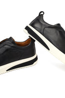 Erkek Siyah Kalın Tabanlı Deri Sneaker