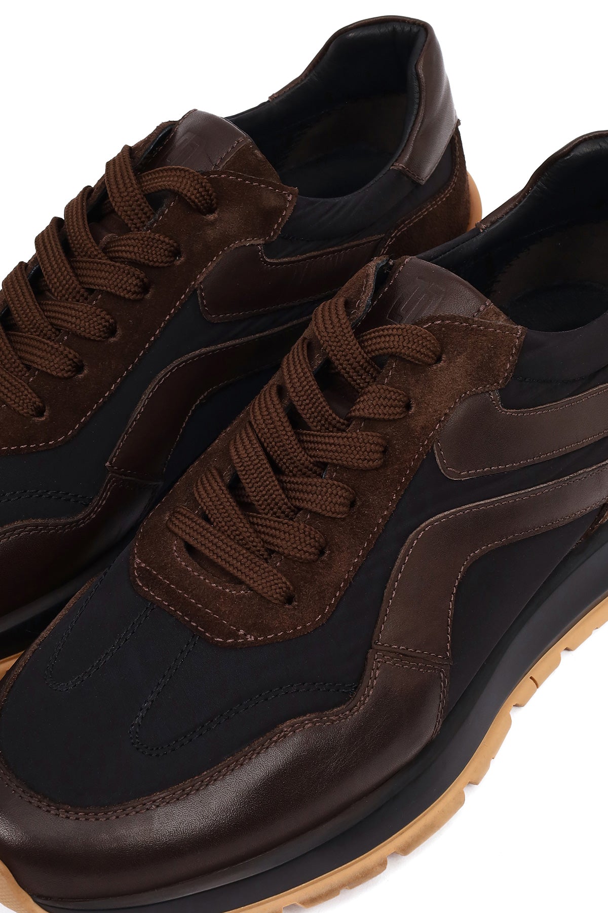 Erkek Siyah Bağcıklı Deri Sneaker