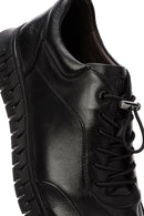 Erkek Siyah Bağcıklı Deri Casual Sneaker