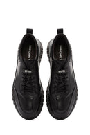 Erkek Siyah Bağcıklı Deri Casual Sneaker