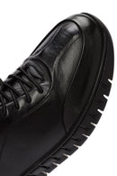 Erkek Siyah Bağcıklı Deri Casual Sneaker