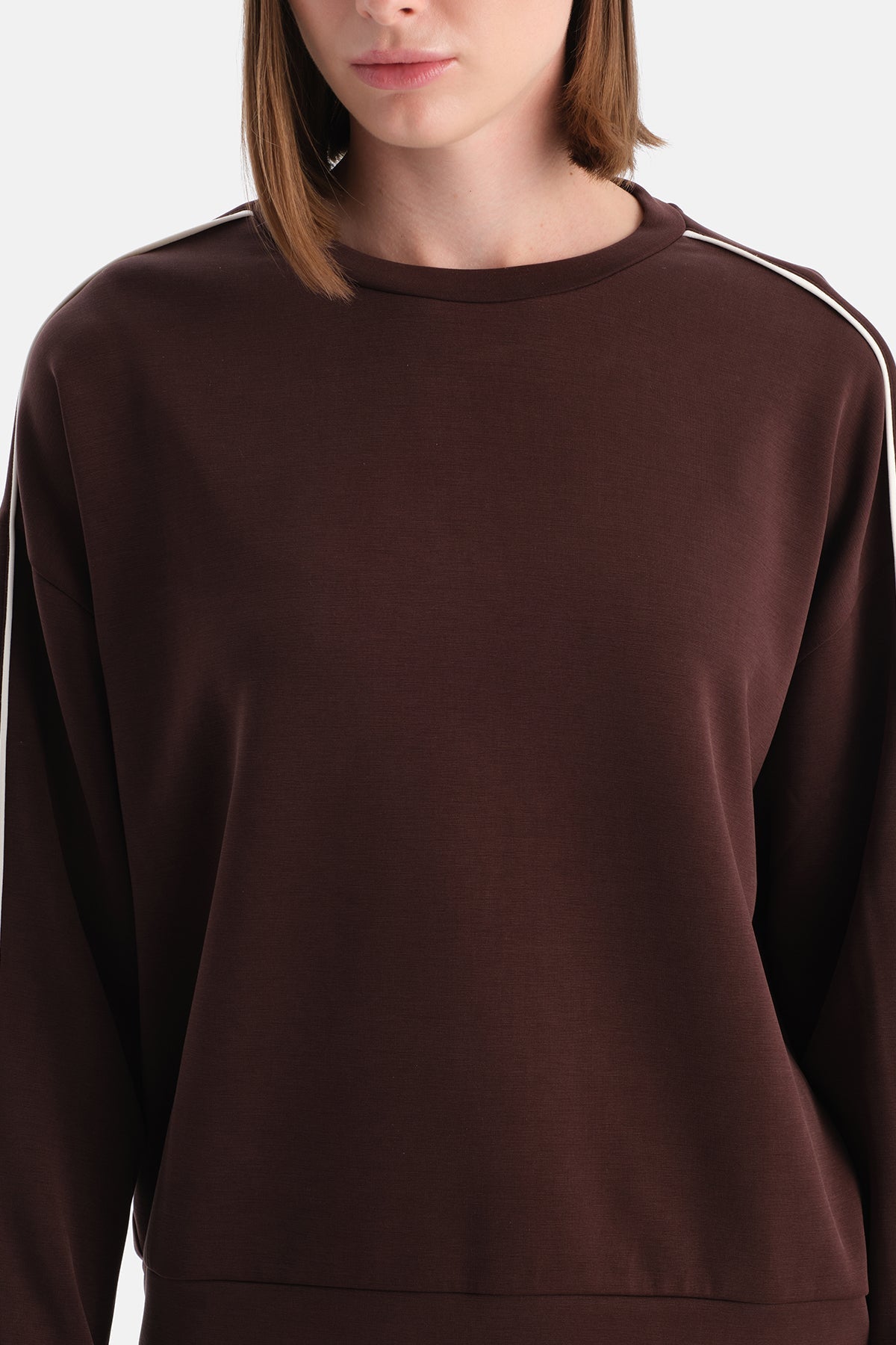 Kahverengi Kadın Modal Biye Detaylı Sweatshırt