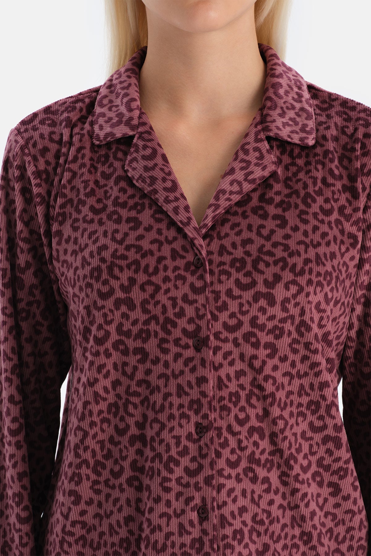 Leoparli Kadife Gömlek Pantolon Takim