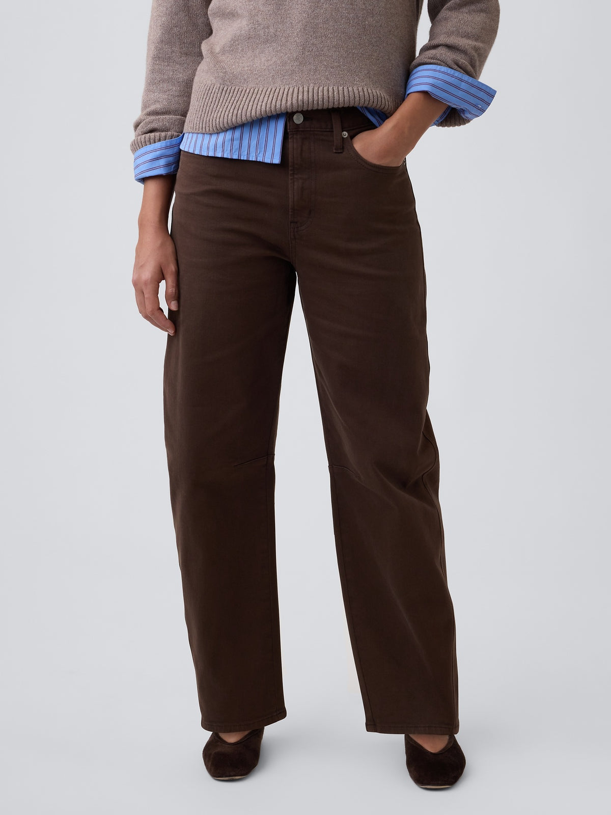 Kahverengi High Rise Barrel Jean Pantolon