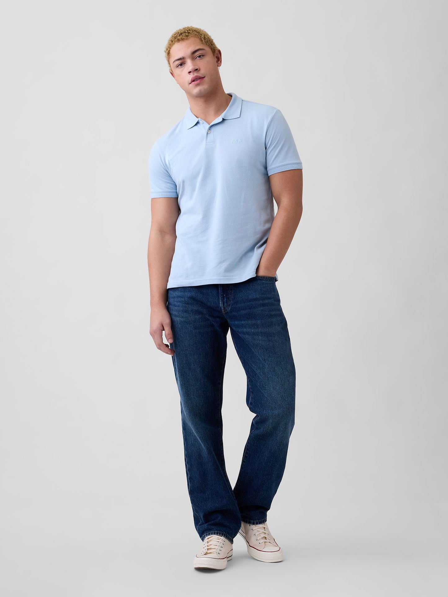 Açık Mavi Gap Logo Piqué Polo Yaka T-shirt