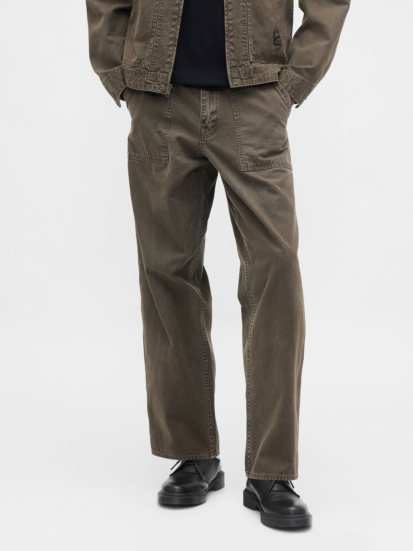Haki Canvas Baggy Carpenter Jean Pantolon