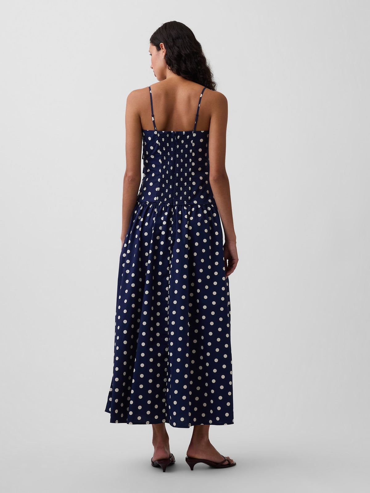 Lacivert Poplin Drop-waist Maxi Elbise
