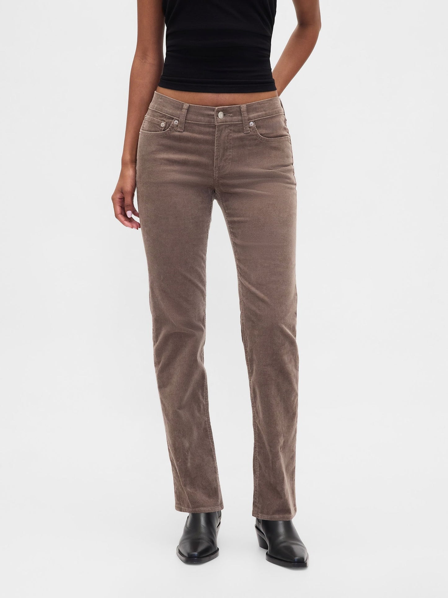 Açık Kahverengi Low Rise Kadife '90s Slim Pantolon