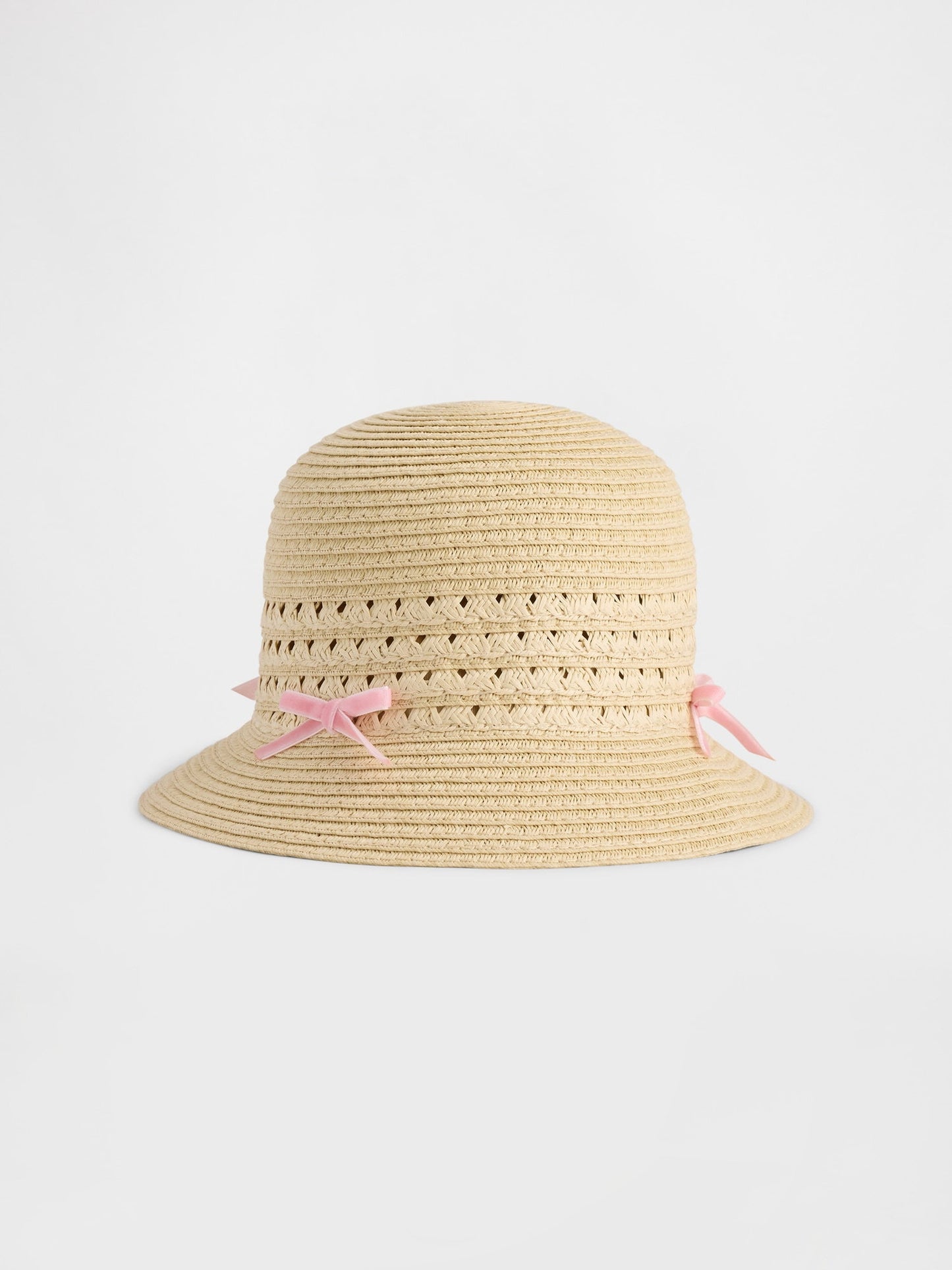 Bej Bow Straw Şapka