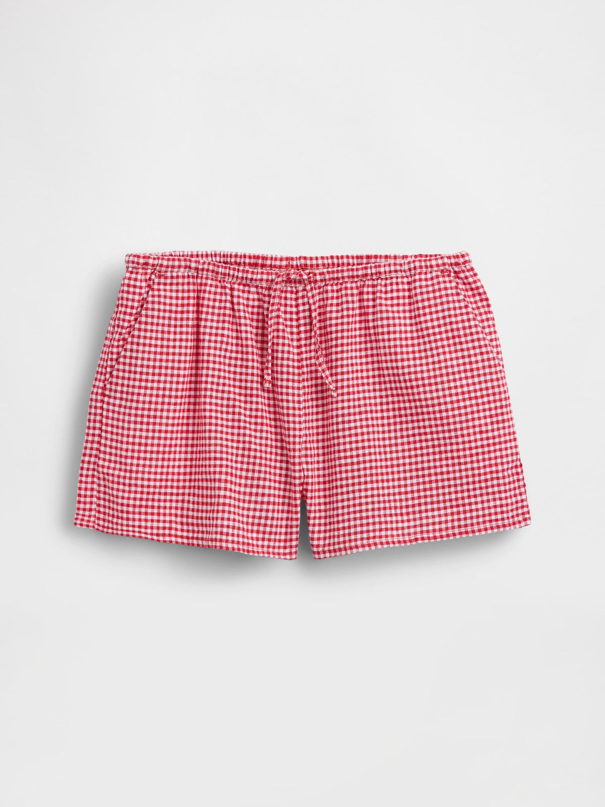 Mavi Keten Karışımlı Gingham Easy Şort