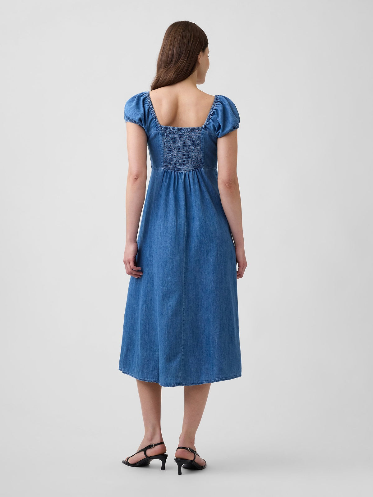 Mavi Print Puff Sleeve Midi Elbise