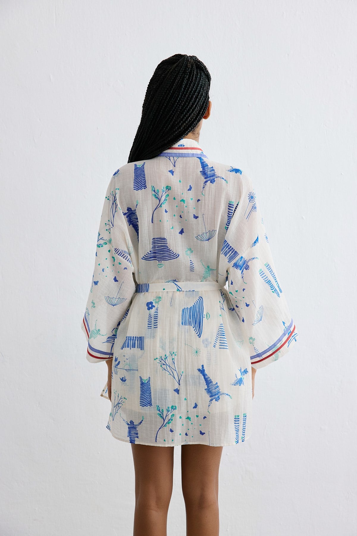 Kontrast Şerit Detaylı Multi Kimono
