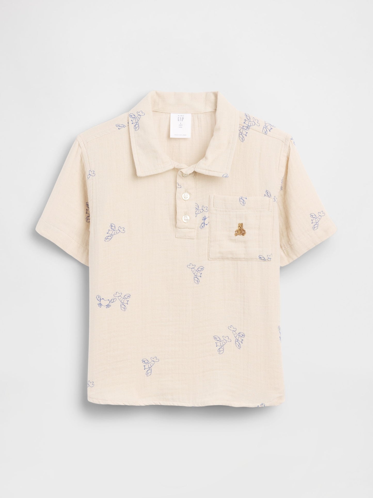 Bej Pamuk Gauze Baskılı Polo T-shirt
