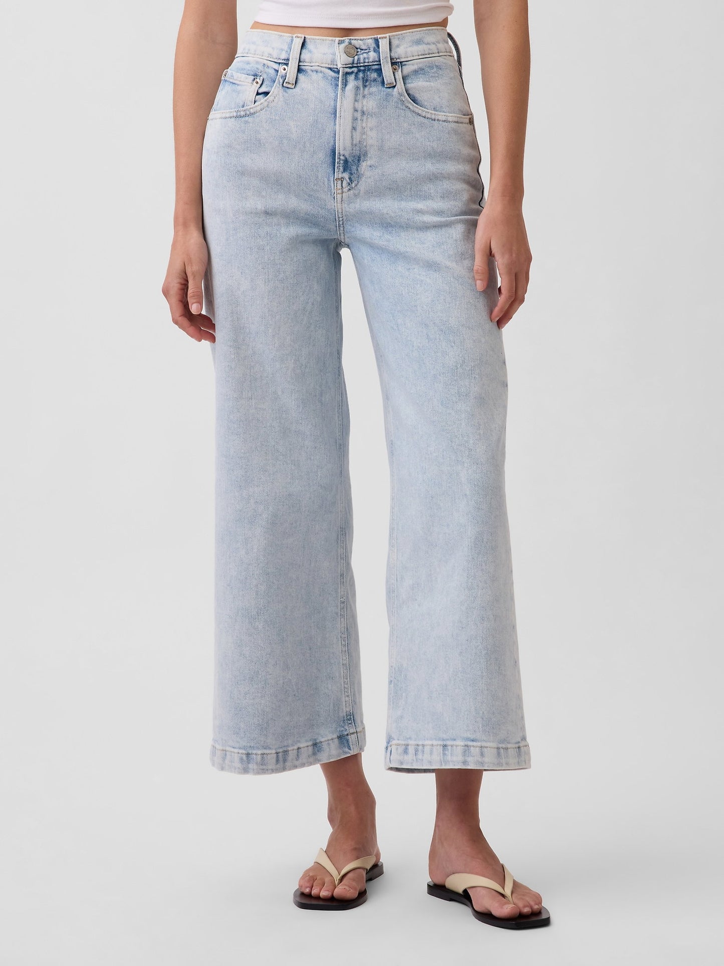 Açık Mavi High Rise Stride Wide-leg Ankle Jean Pantolon