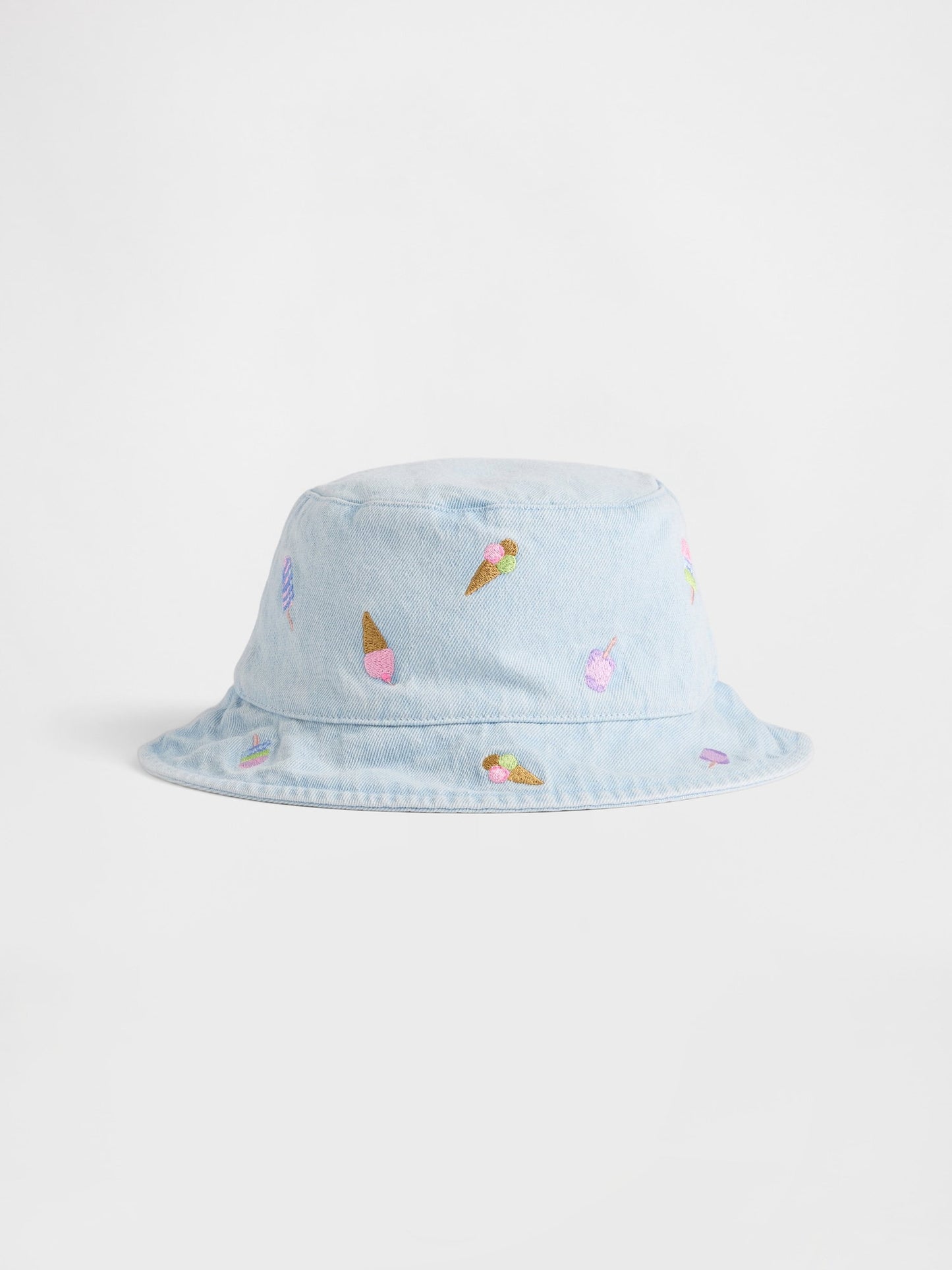 Açık Mavi Işlemeli Denim Bucket Şapka