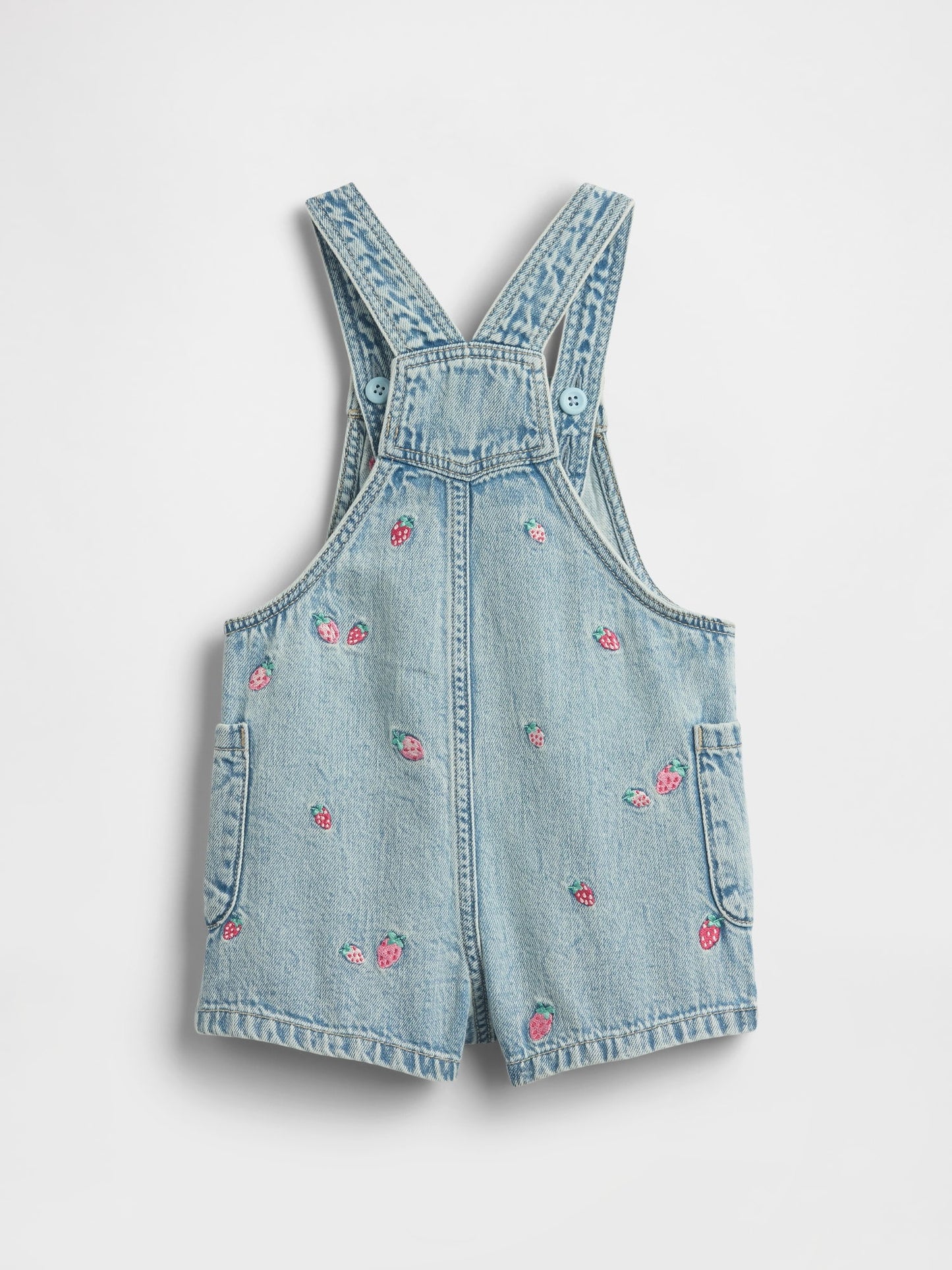 Açık Mavi Strawberry Işlemeli Denim Salopet
