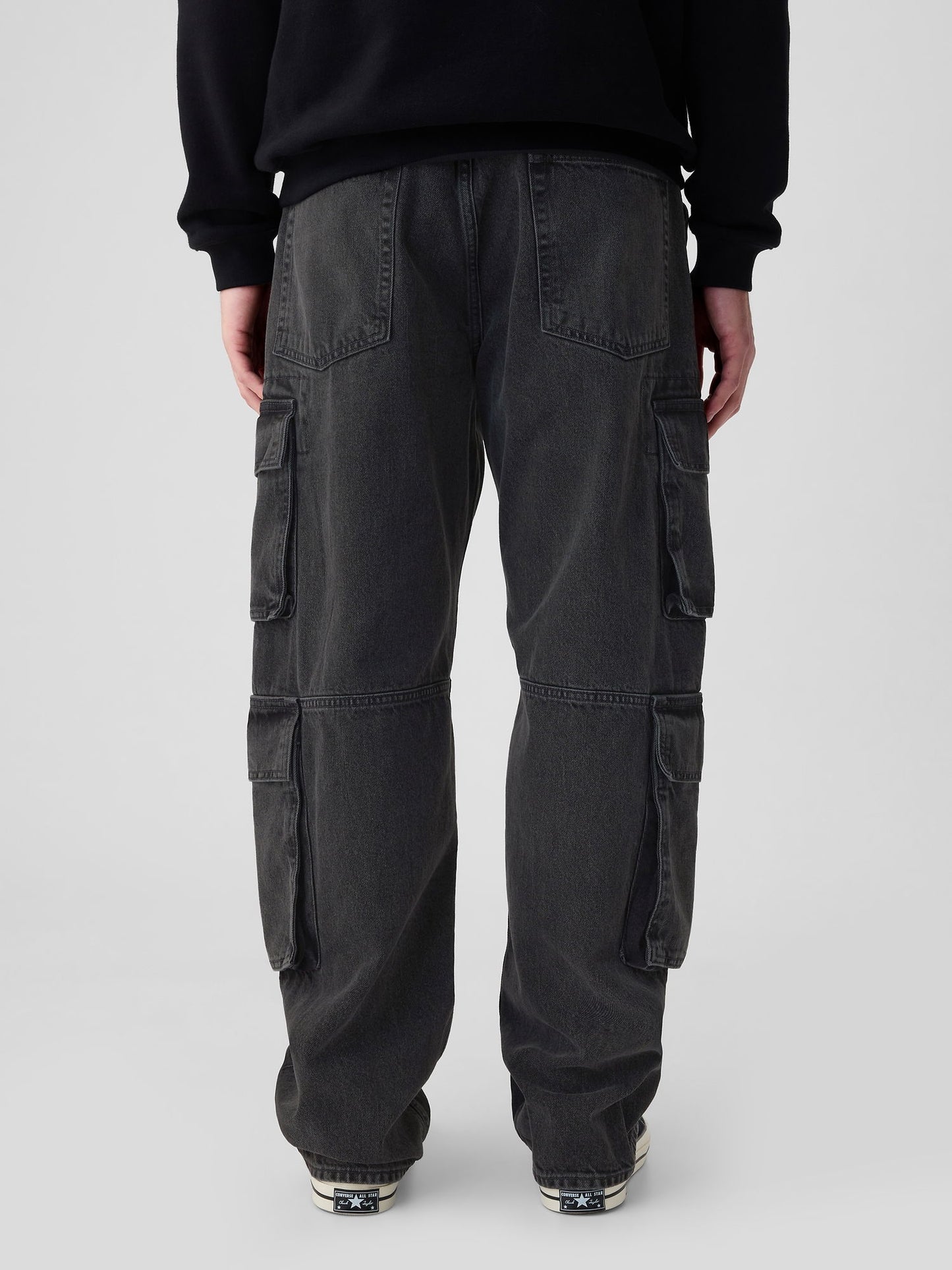 Siyah Double Kargo Baggy Jean Pantolon