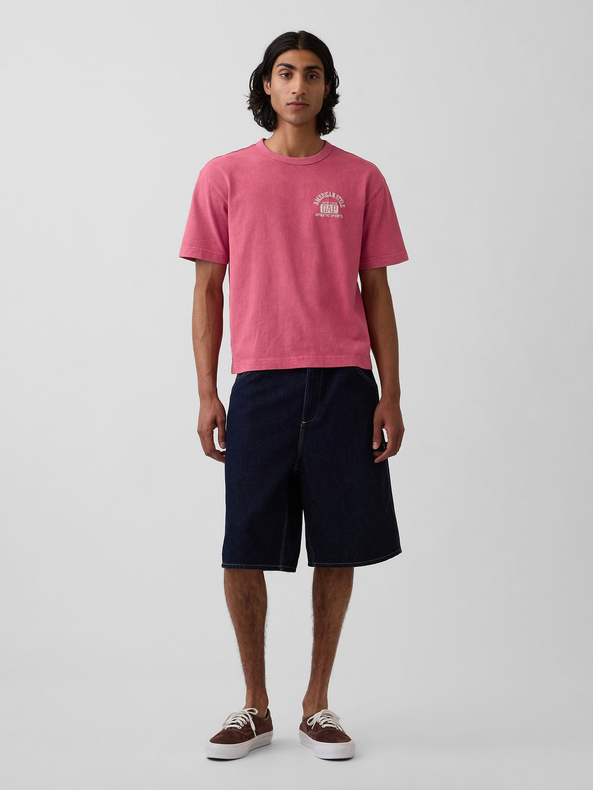 Siyah Heavyweight Gap Logo Relaxed Crop T-shirt