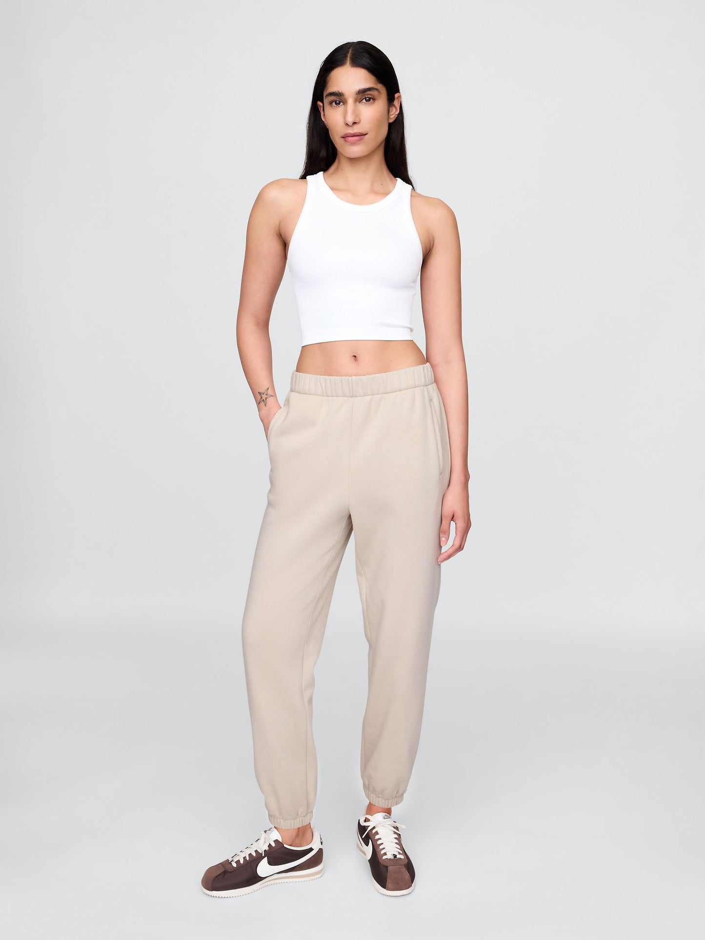 Krem High Rise Boyfriend Jogger Eşofman Altı