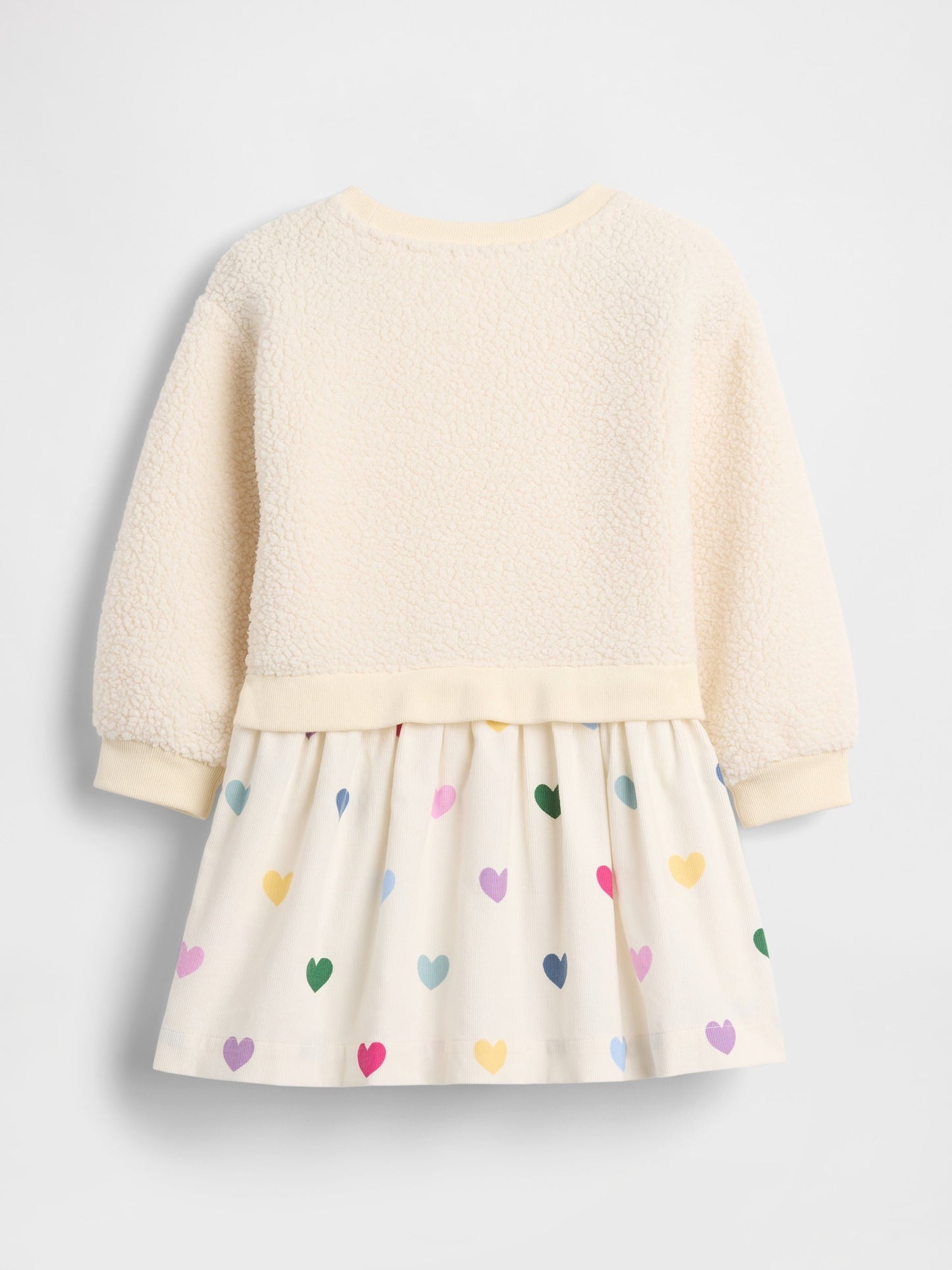 Krem Mixed Media Kalp Desenli Sweatshirt Elbise