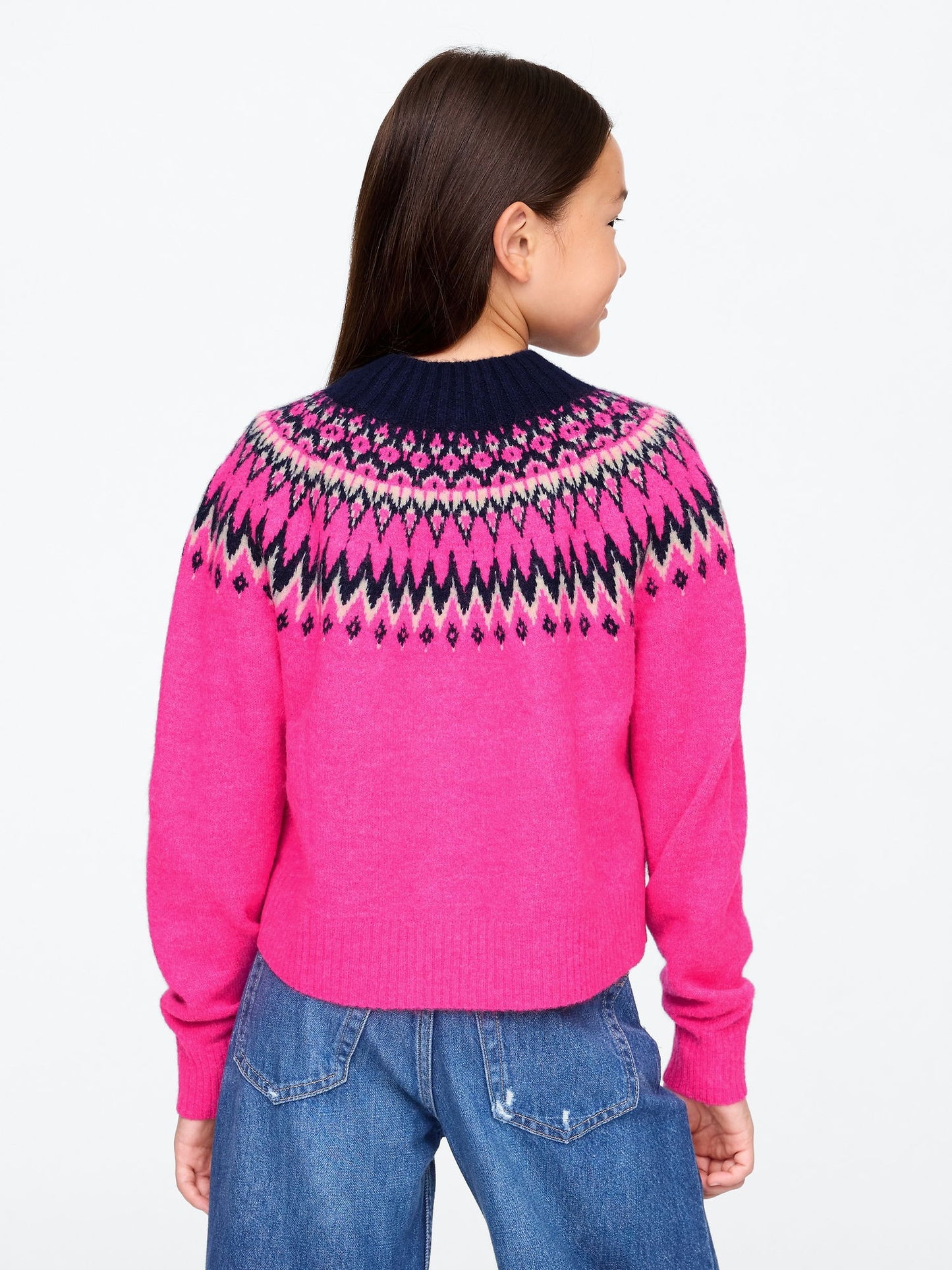 Pembe Fair Isle Desenli Kazak