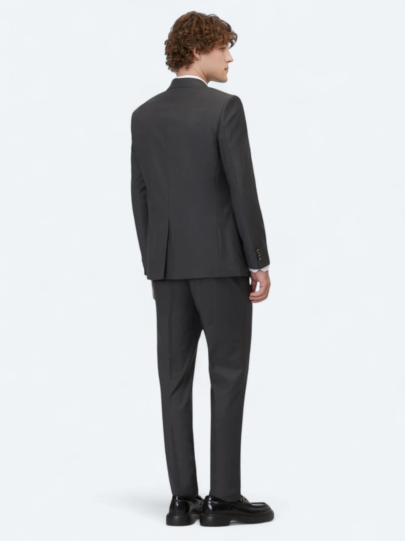 Antrasit Düz Slim Fit Yün Karışımlı Takım Elbise