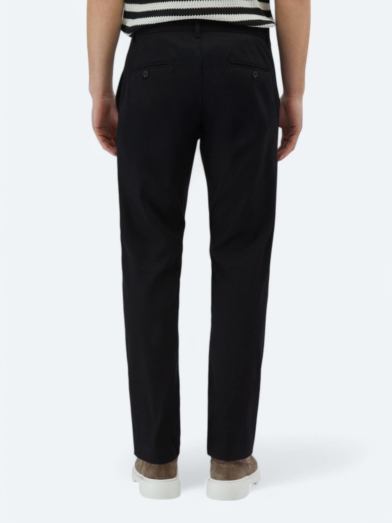 Siyah Düz Dokuma Regular Fit Casual Pamuk Karışımlı Pantolon
