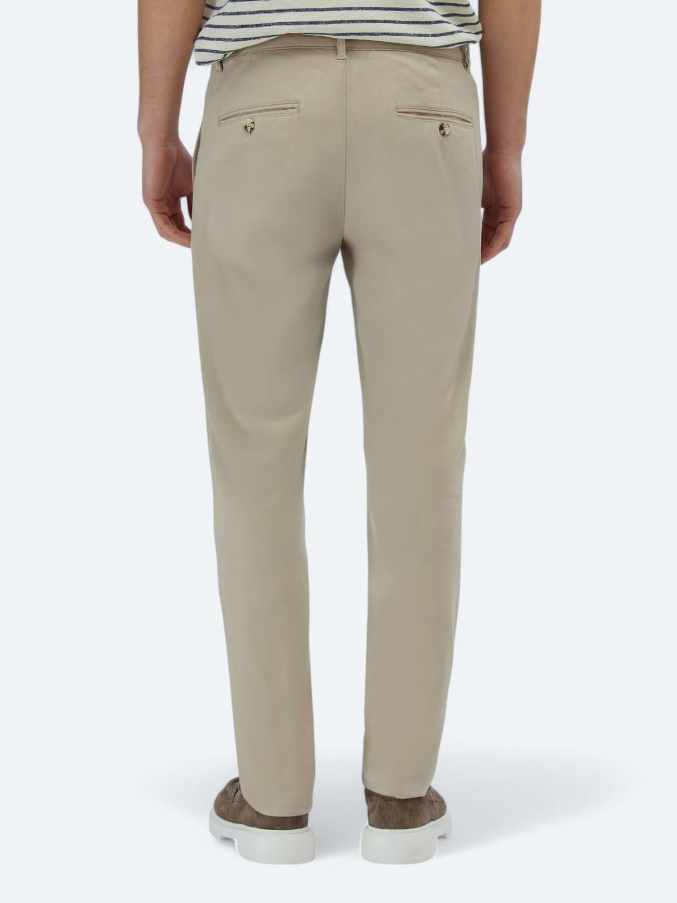Bej Düz Dokuma Regular Fit Casual Pamuk Karışımlı Pantolon