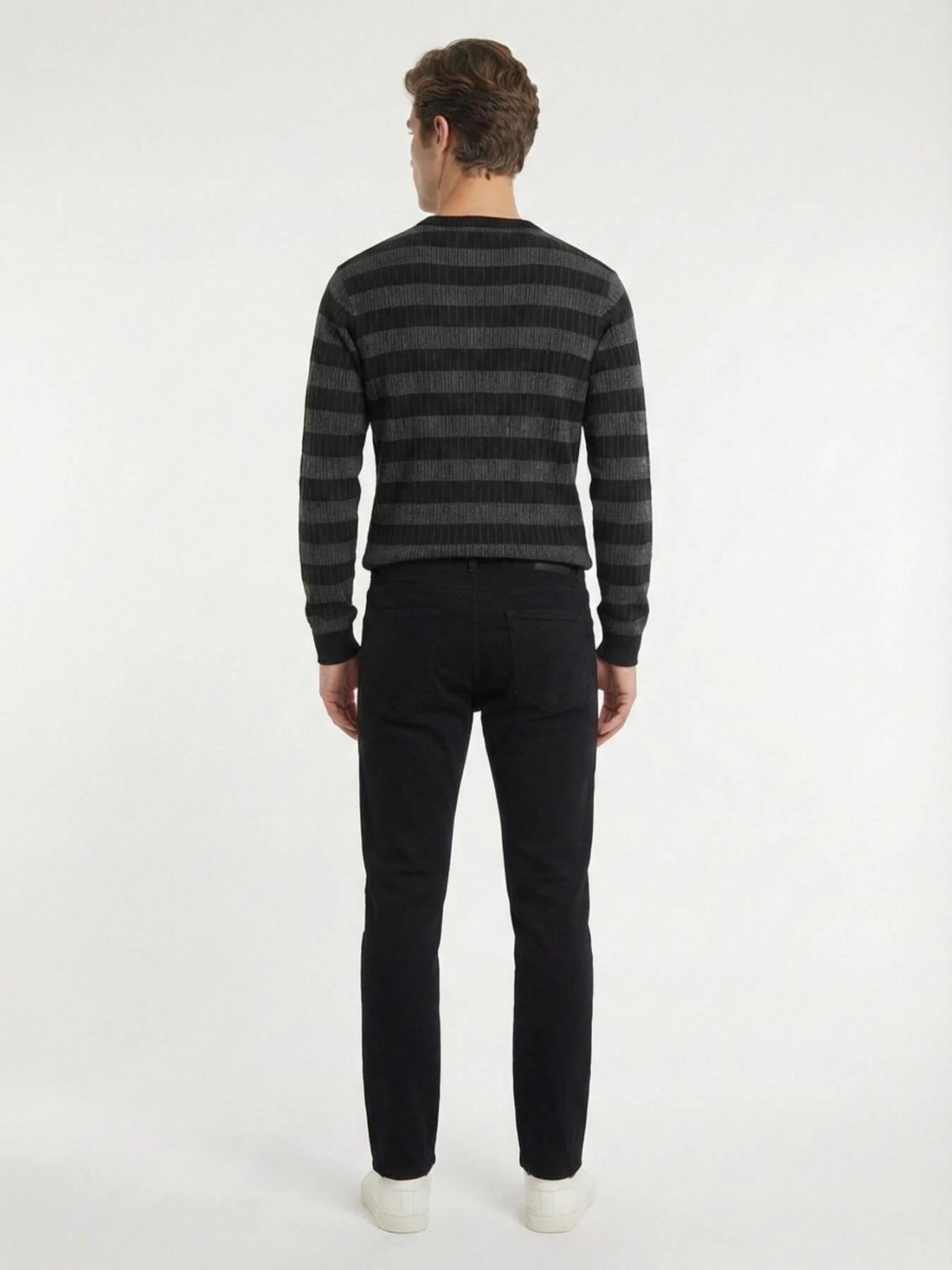 Siyah Düz Dokuma Slim Fit Casual Pamuk Karışımlı Pantolon