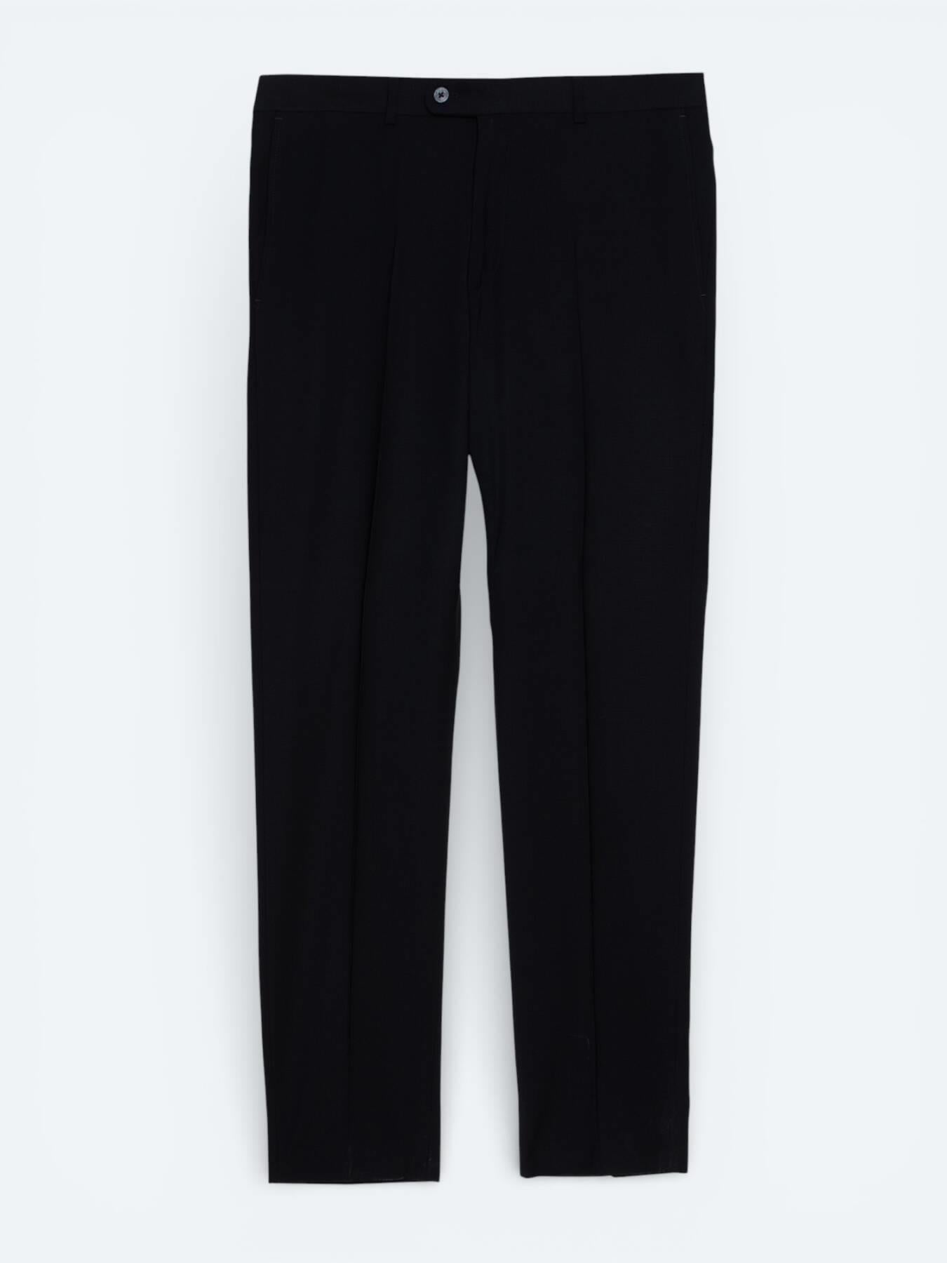 Siyah Dokuma Fitted Fit Klasik Yün Karışımlı Pantolon