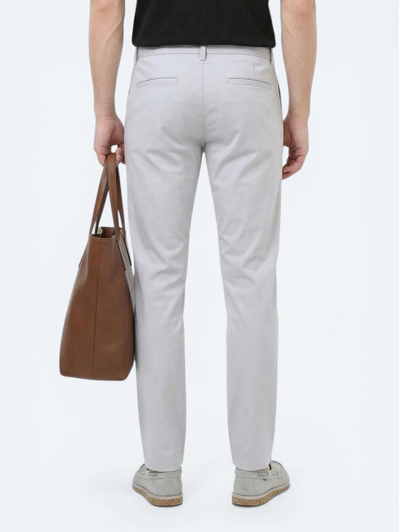 Açık Gri Düz Dokuma Slim Fit Casual Pamuk Karışımlı Pantolon