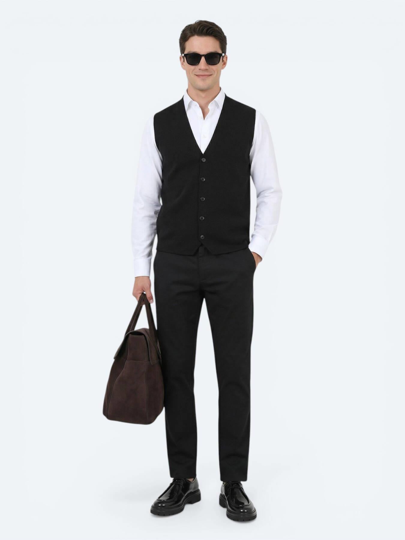 Siyah Regular Fit Casual Örme Triko Yelek