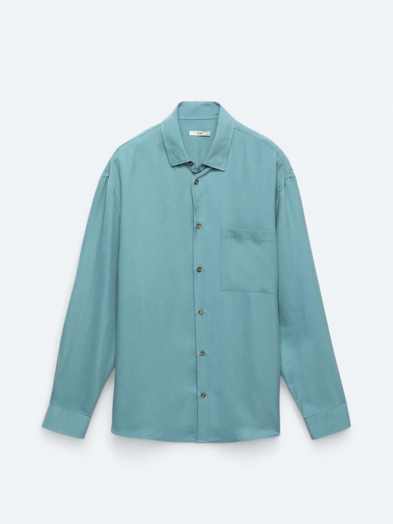 Koyu Mint Fitilli Oversize Fit Uzun Dokuma Casual Gömlek