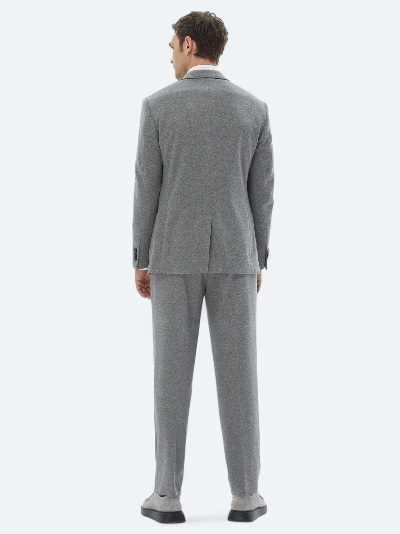 Gri Desenli Modern Fit Pamuk Karışımlı Örme Takım Elbise