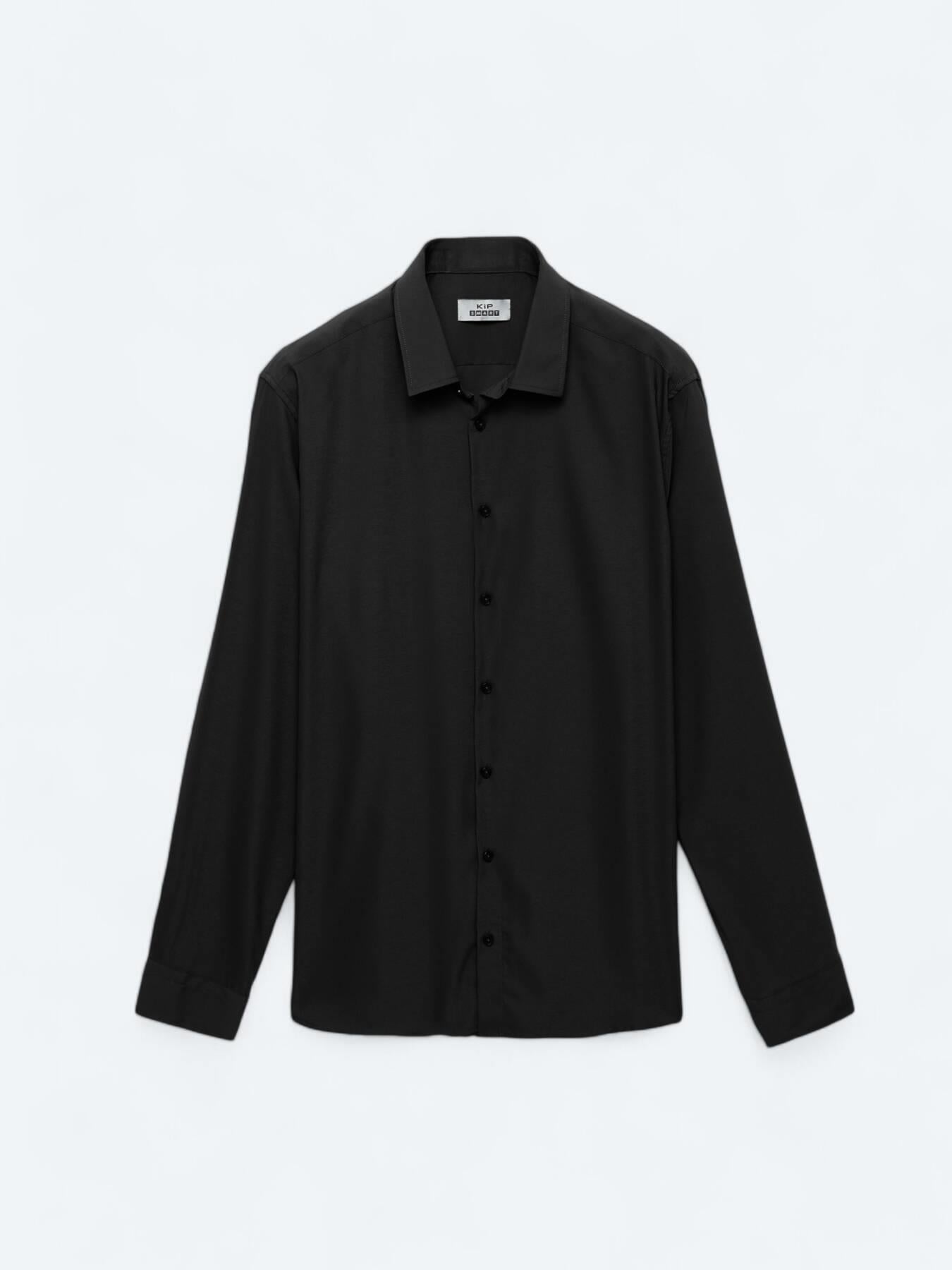 Siyah Düz Regular Fit Uzun Dokuma Casual Gömlek
