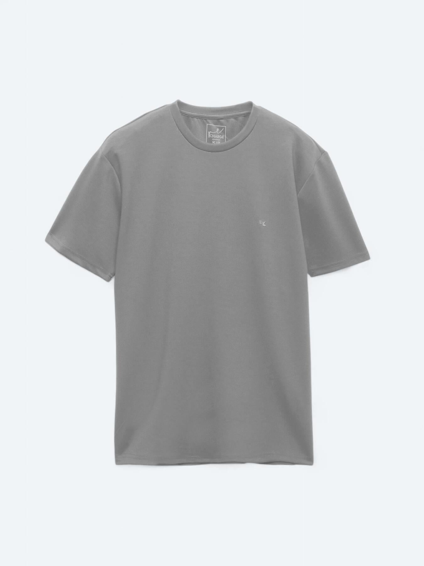 Gri Düz Bisiklet Yaka T-shirt