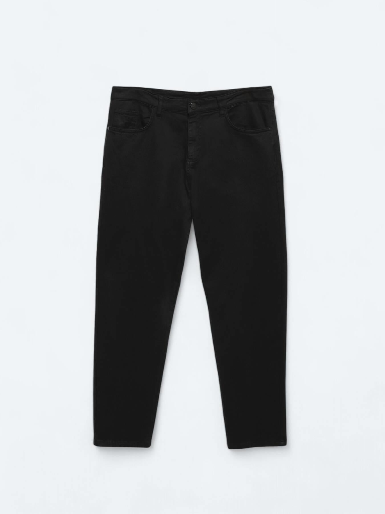 Siyah Dokuma Carrot Fit Casual Pamuk Karışımlı Pantolon
