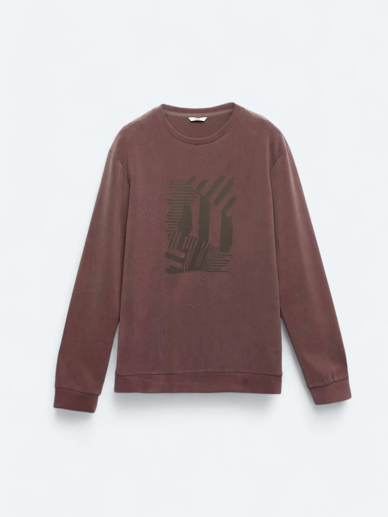 Kahverengi Bisiklet Yaka Baskılı Sweatshırt