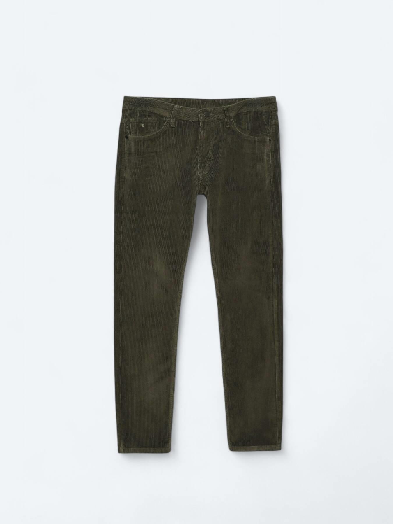 Haki Dokuma Slim Fit Kadife Casual Pamuk Karışımlı Pantolon