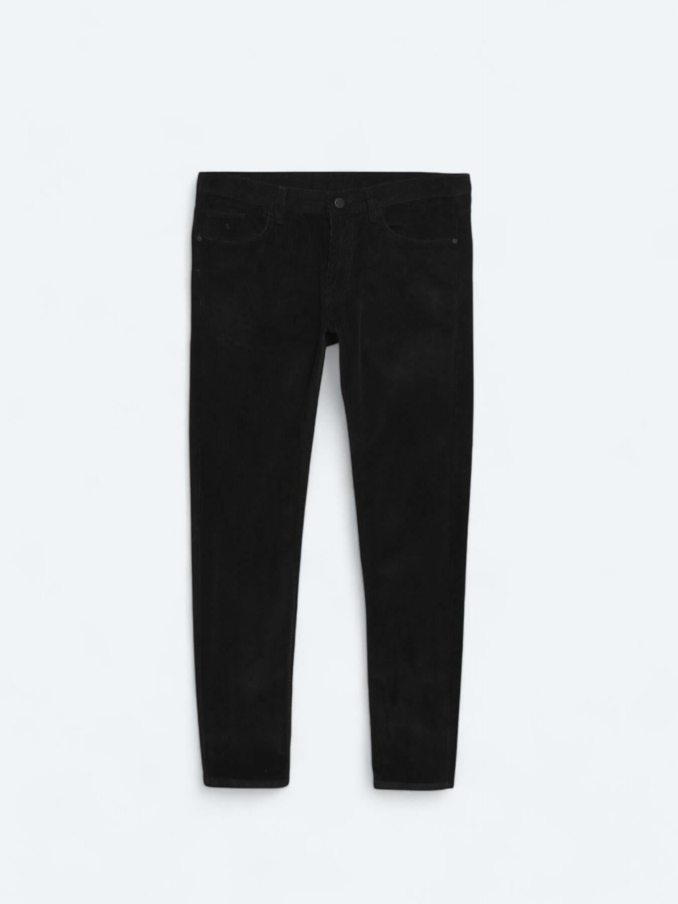 Siyah Dokuma Slim Fit Kadife Casual Pamuk Karışımlı Pantolon