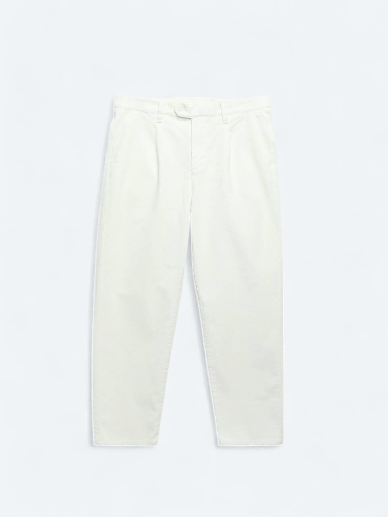 Ekru Dokuma Loose Fit Kadife Casual Pamuk Karışımlı Pantolon