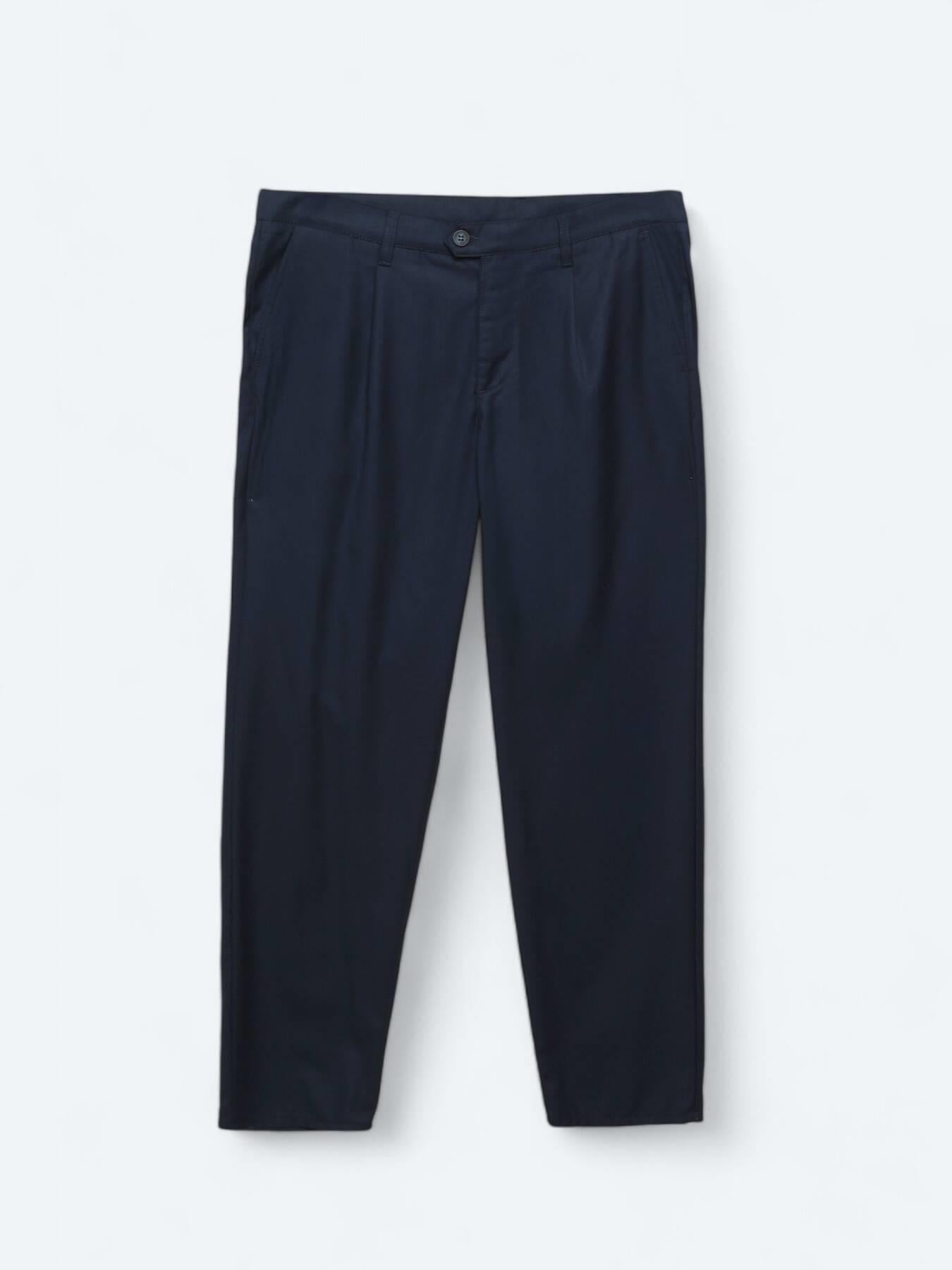 Lacivert Dokuma Loose Fit Casual Pantolon